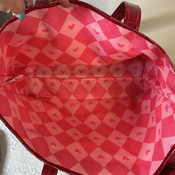 Disney Parks Red Croc Embossed Tote Mickey Gingham Lining, Disneyland Resort - Picture 3 of 7